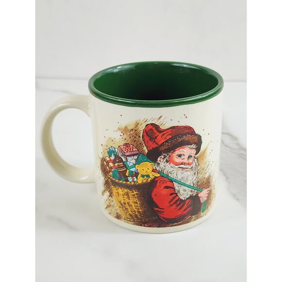 Christmas Santa Claus Coffee Mug Teacup 10oz 1987 Korea 3 1/2" Potpourri Press - Picture 1 of 16